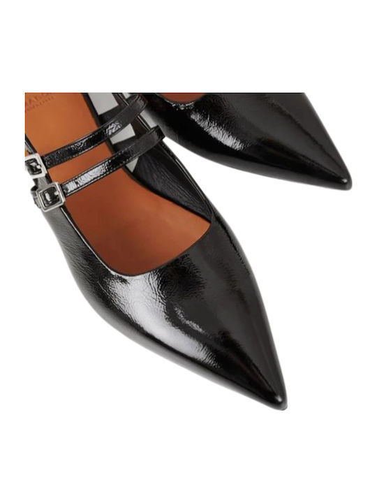 Hermine Leather Women's Pointed Toe Ballerina Shoes With Strap In Black Color