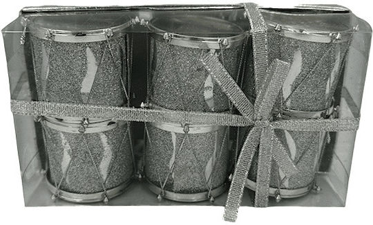 Hängendes Ornament Trommelstock Silber mit Glitzer Set 6Stück