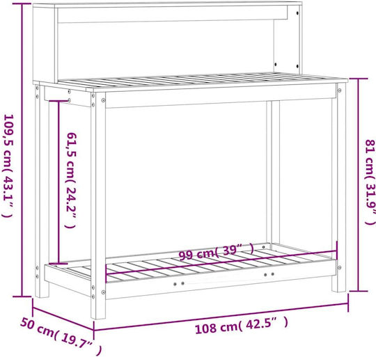 vidaXL Decorative Workbench Garden Wooden 108cmx50cmx109.5cm 832415