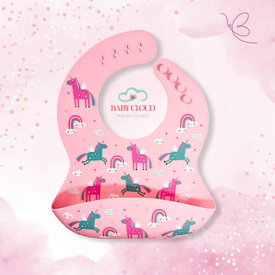 Baby Cloud Unicorn Waterproof Bib Silicone with Button & Pocket Pink for 5 m+