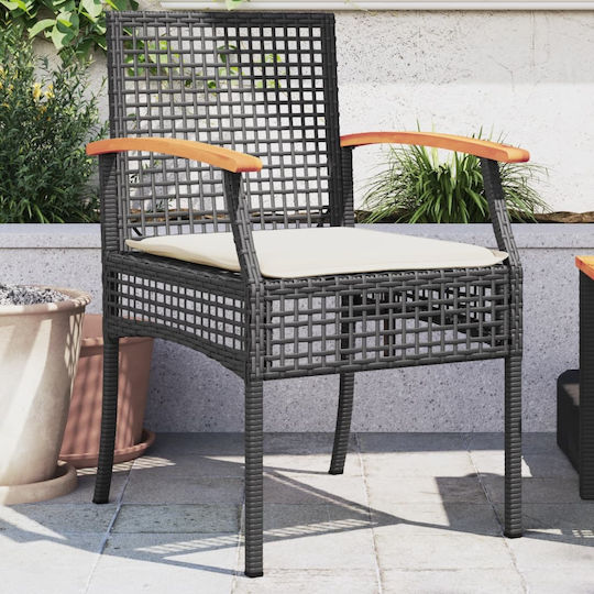 Outdoor-Stuhl Rattan Black mit Kissen 2Stück 46.5x49x85εκ.