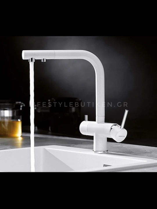 Stocco Kitchen Faucet Counter with Shower and Spiral White