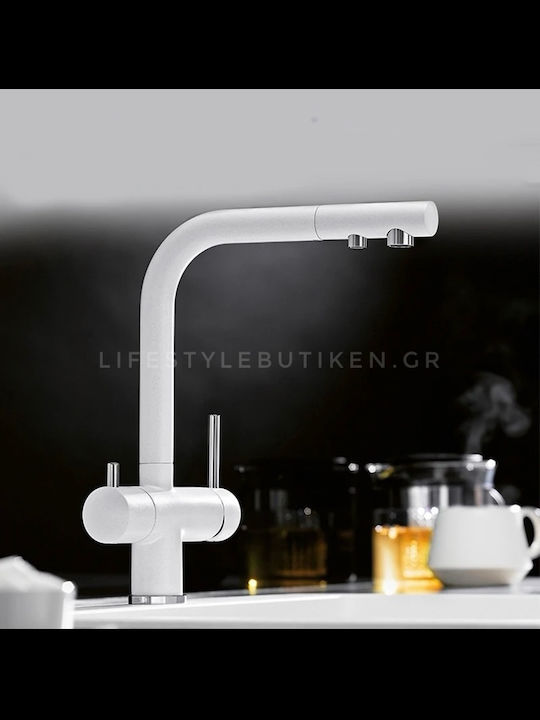 Stocco Kitchen Faucet Counter with Shower and Spiral White