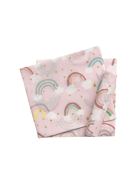 Bunny Bebe Seturi de cearșafuri pentru bebeluși Pentru Patut Bumbac cu Cauciuc Curcubeu Roz 70x140buc 3buc