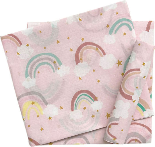 Bunny Bebe Комплект Бебешки Чаршафи За Количка Памучни с ластик Rainbow Розов 70x140бр 3бр