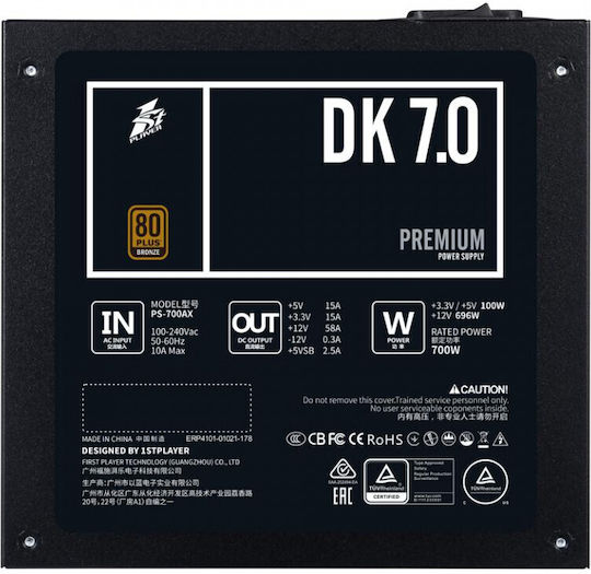 1STPLAYER DK Premium 7.0/8.0 700W Negru Sursă de Alimentare Calculator Complet modular 80 Plus Bronze