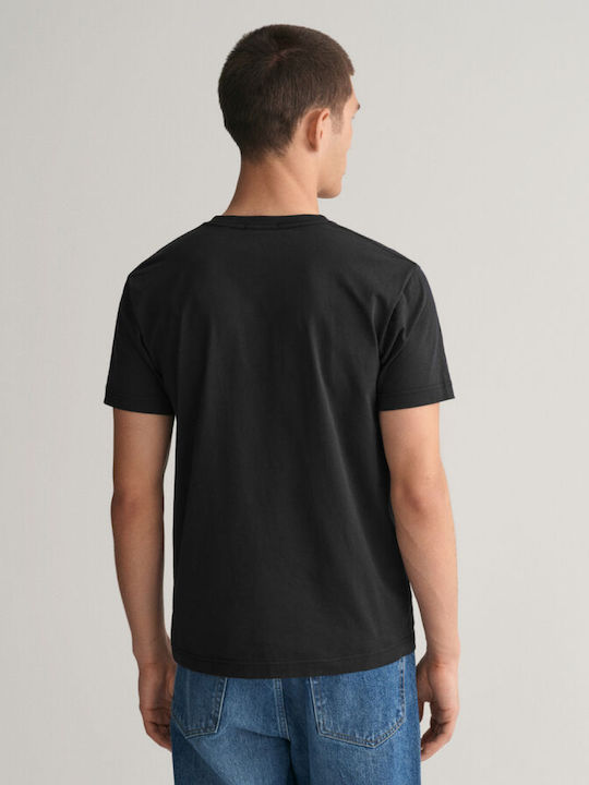 Gant Men's Short Sleeve T-shirt with V-Neck Black