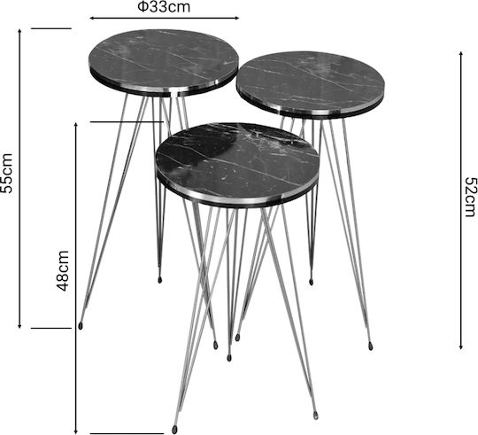 Rundes Beistelltisch Wakmi Holz Schwarz Marmor 3Stücke M33xL33xH55cm