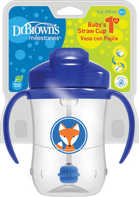 Dr. Brown's Cănuțe pentru Copii și Bebeluși cu Mânere și Pai Baby's First din Plastic Albastru 1buc 270ml pentru m+