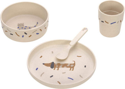 Laessig Set Essgeschirr Little Mateys aus Kunststoff Beige 4Stück für 12+ Monate