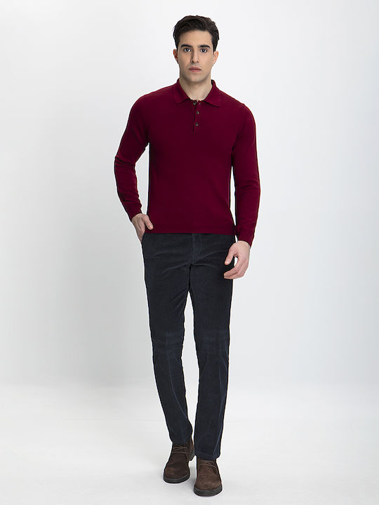 Kaiserhoff Men's Long Sleeve Sweater Polo Dark Red