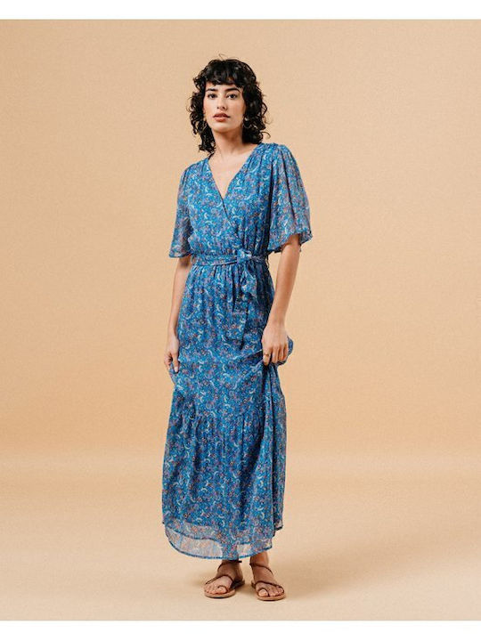 Sommer Maxi Kleid mit Wickel Blau