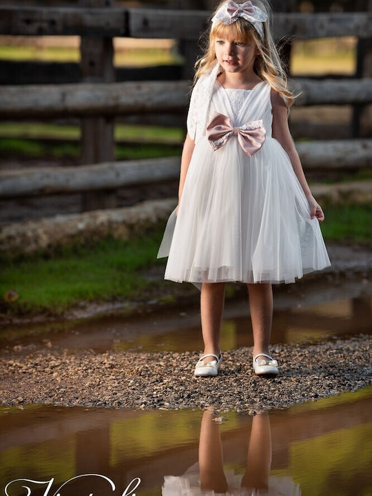 Vinte li Ecru Set de Haine de Botez cu Accesorii pentru păr & Rochie din Dantelă 2buc