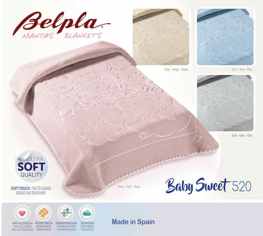 Belpla Κουβέρτα Ισπανίας Κούνιας Sweet 520 Βελουτέ Γκρι 110x140εκ.