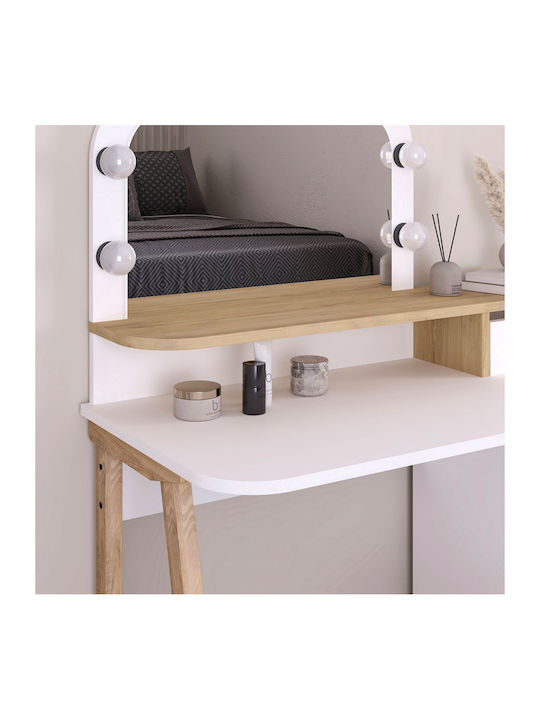 Bodenstehende Schminktisch Schlafzimmer Avien Holz Weiß mit Spiegel 105x51.1x131cm
