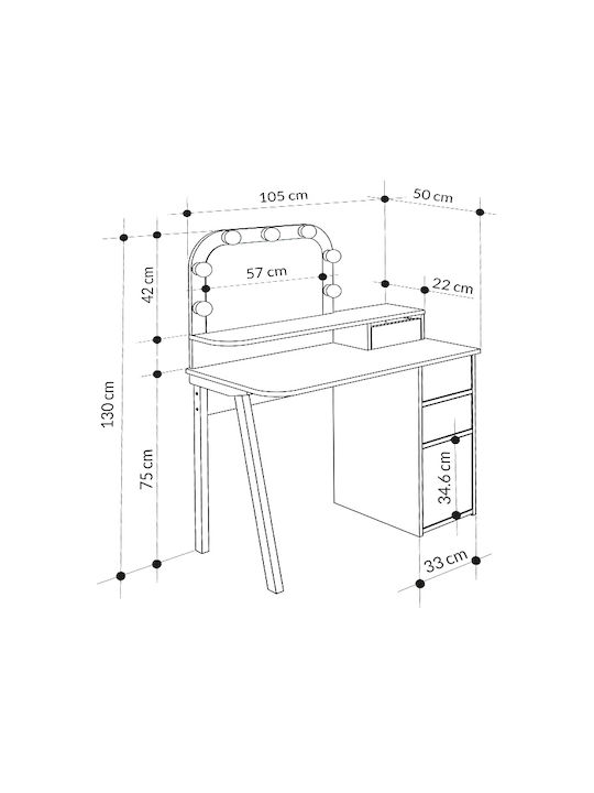 Bodenstehende Schminktisch Schlafzimmer Avien Holz Weiß mit Spiegel 105x51.1x131cm