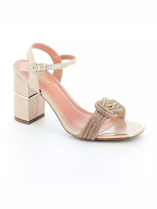 B-Soft Damen Sandalen mit Chunky hohem Absatz in Gold Farbe