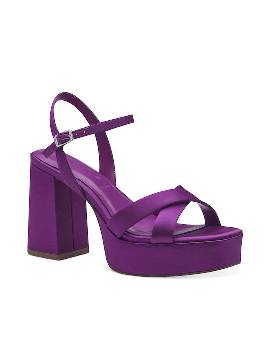 Tamaris Platform Synthetic Leather Women's Sandals Purple with Chunky High Heel