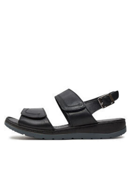 Caprice Leather Women's Flat Sandals in Black Color