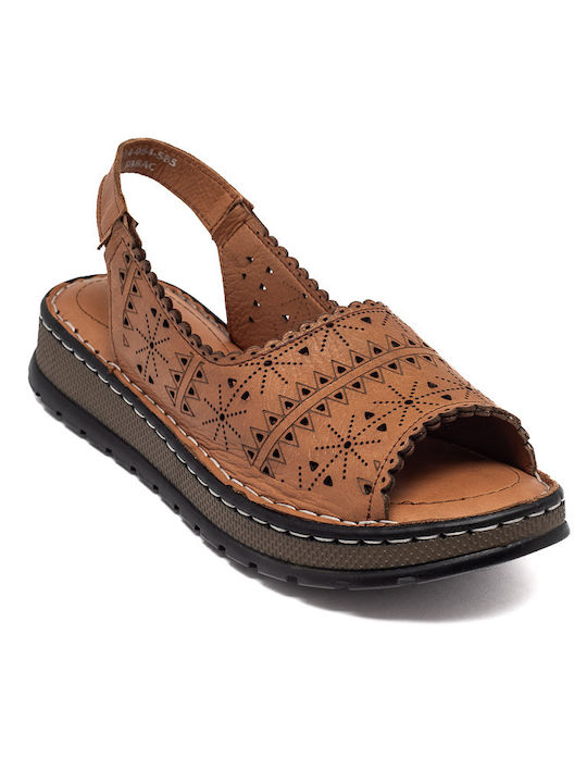 Women's Flat Sandals in Tabac Brown Color