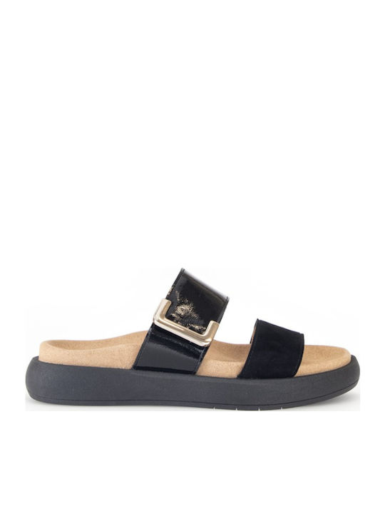 Leder Flache Sandalen für Damen Anatomisch in Schwarz Farbe