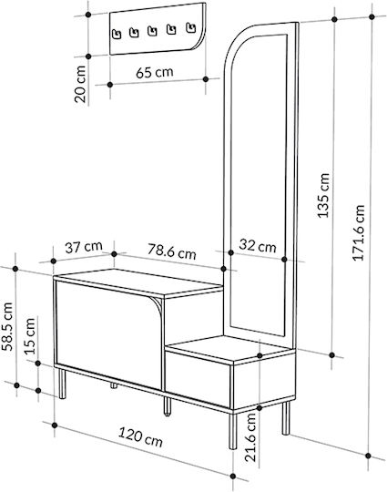 Mila Мебел За Антре със Закачалка и Шкаф За Обувки Светлокафяв 120x37x171.6см