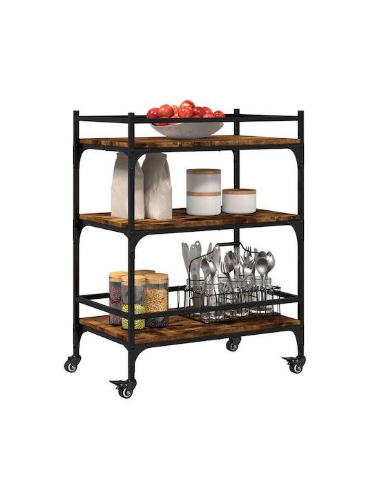 vidaXL Troleu De Bucătărie Din Lemn Cu 3 Locuri Maro 65x40x86.5cm