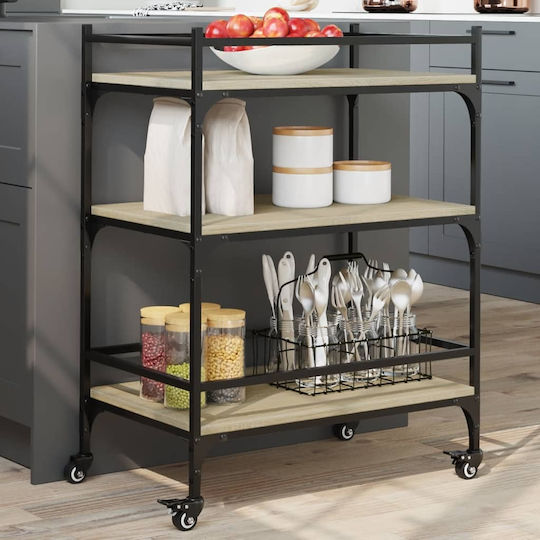 vidaXL Wooden Kitchen Trolley 3 Tiers Brown 65x40x86.5cm