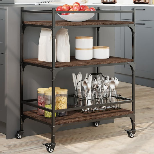 vidaXL Τρόλεϊ Κουζίνας Ξύλινο 3 Θέσεων Καφέ 65x40x86.5cm