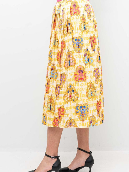 Plisse Tape Denim Midi Rock Mehrfarbig