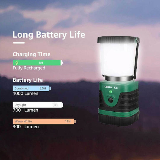 Lighting Ever 3300008 Portable Led Lantern Rechargeable for Camping Waterproof with Flashlight & Powerbank 1000lm 75W White