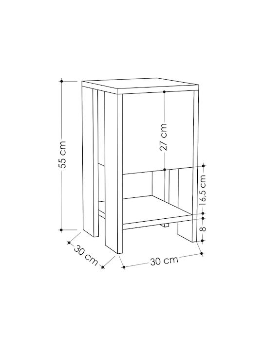 Κομοδίνο Ema Ξύλινο Λευκό 30x30x55cm GP037-0010,5