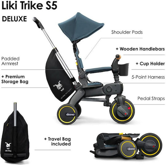 Doona Liki Trike S5 Πτυσσόμενο & Μετατρεπόμενο για 10 Μηνών Ocean Blue