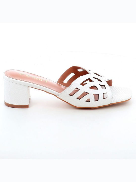 B-Soft Heel Leather Mules White