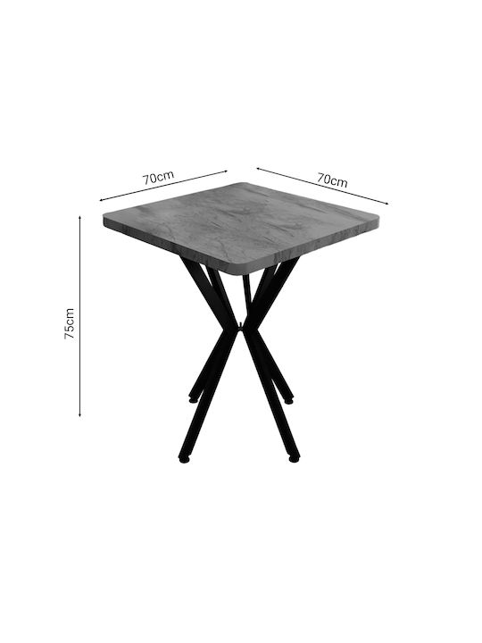 Prestone Square Table Dining Room Wooden with Metal Frame White Marble 70x70x75cm