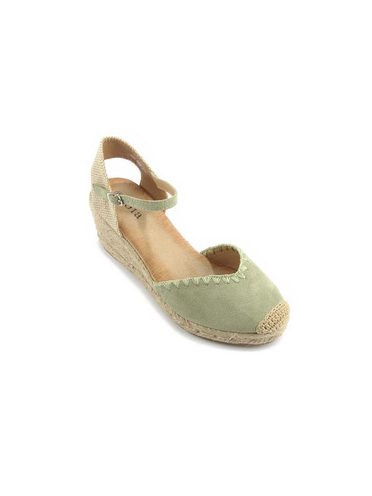 Fshoes Women's Fabric Platform Espadrilles Green