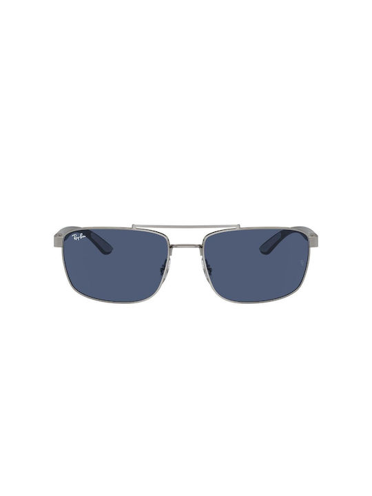 Ray Ban Men's Sunglasses with Silver Metal Frame and Blue Lens RB3737 004/80