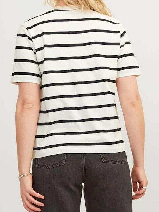 Jack & Jones Damen T-Shirt Gestreift Vanilla Ice / Black Stripes