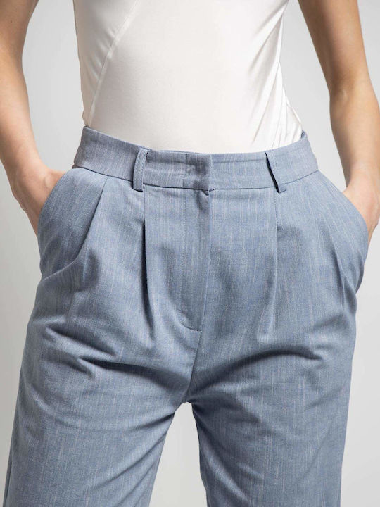 Damen Hoch tailliert Stoff Hose in Karotten Passform Blue (indigo)