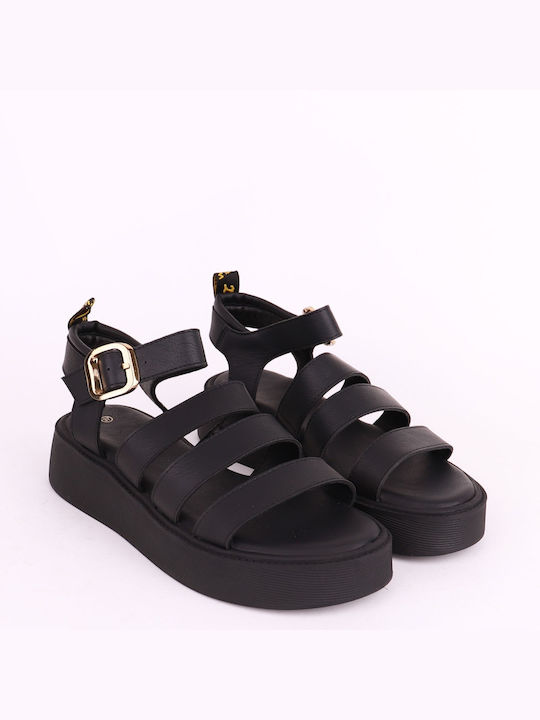 Alta Moda Women's Flat Sandals Flatforms in Black Color