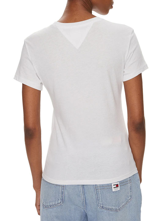 Tommy Hilfiger Γυναικεία Καλοκαιρινή Μπλούζα Βαμβακερή Κοντομάνικη Λευκή
