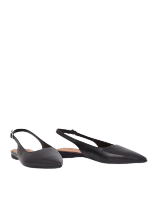 Hermine Leather Pointed Toe Heels with Strap Black