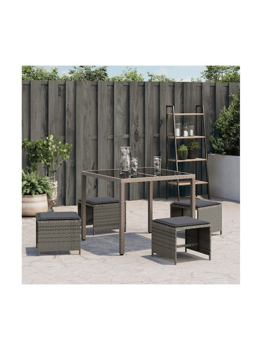 Gartenhocker Würfel Außeneinsatz Rattan mit Grau Kissen 4 Stück 41x41x36cm