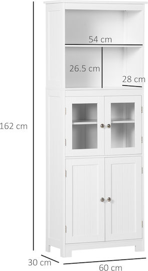 Ντουλάπι Homcom 2 Ανοιχτά Ράφια 2 Ντουλάπια Πόρτες Mdf Γυαλί 60x30x162 Cm Λευκό