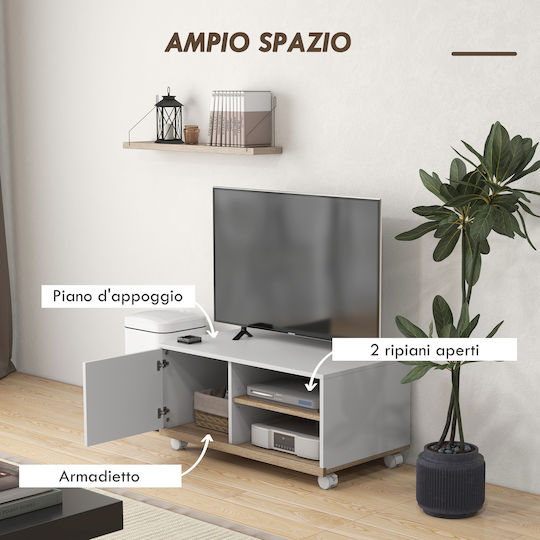 Stand TV Alb cu Roți L80xA45xÎ39.5cm
