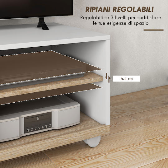 Stand TV Alb cu Roți L80xA45xÎ39.5cm