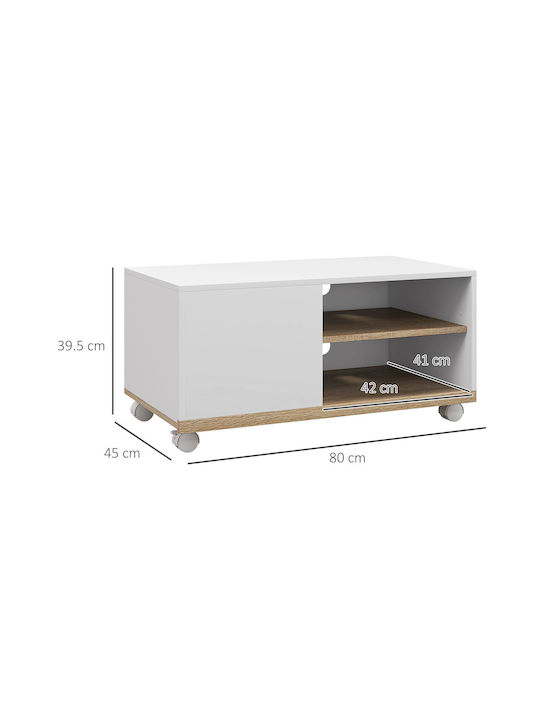 TV Stand with Wheels White L80xD45xH39.5cm