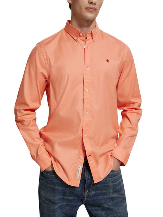 Scotch & Soda Essential Men's Shirt Long Sleeve Cotton Orange