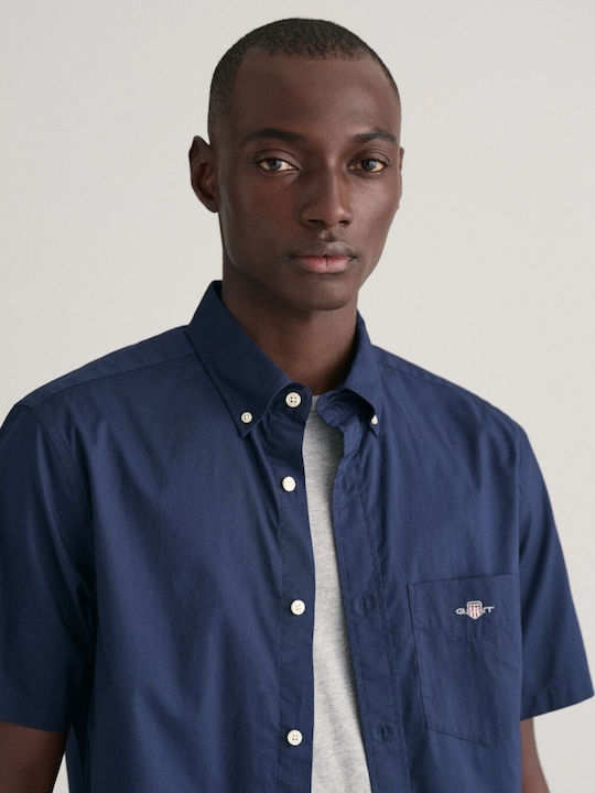 Short-sleeved Cotton Shirt Dark Blue