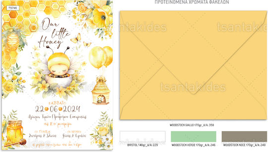 Tsantakides Baby Bee Invitație de Botez cu Plic